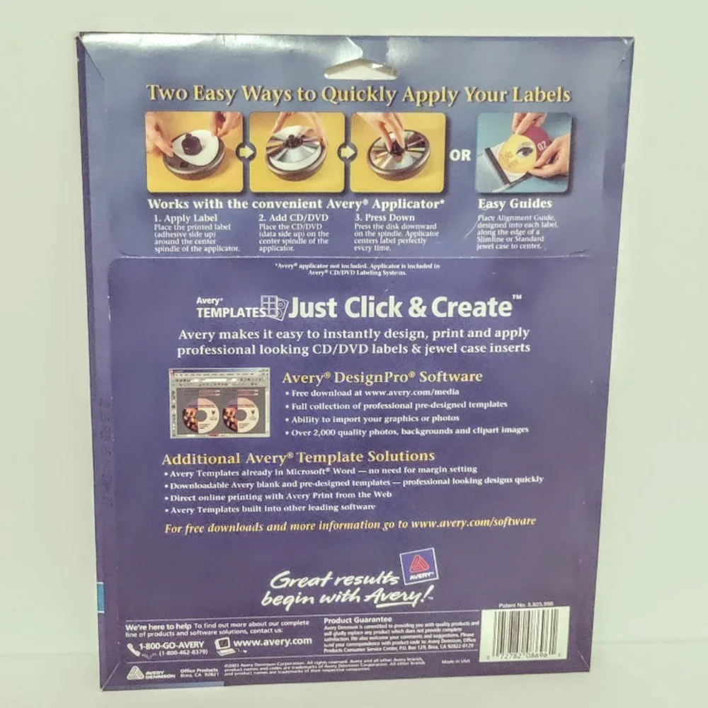 AVERY Matte White CD/DVD Labels #8696 Ink Jet Label & Insert Combo Sheets